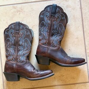 Ariat Brown Leather Boots with Blue Accents